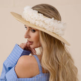 Women's Floral Trim Open Top Wide Brim Straw Sun Hat