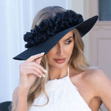 Women's Floral Trim Open Top Wide Brim Straw Sun Hat
