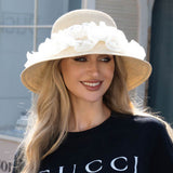 Women's Floral Trim Straw Sun Hat
