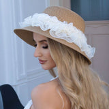 Women's Floral Trim Straw Sun Hat