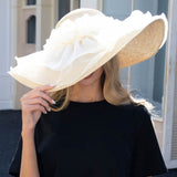 Oversized Sheer Floral Cover Wide Brim Straw Sun Hat