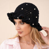Women's Pearl Embellished Chunky Crochet Bucket Hat