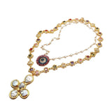 Luxury Pearl Cross Necklace with Gemstones - AfterAmour