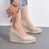 Embroidered Wedge Espadrille Heels - AfterAmour