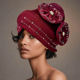 Pearl Rhinestone Cluster Embellished Floral Turban Hair Wrap