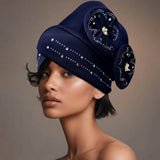 Pearl Rhinestone Cluster Embellished Floral Turban Hair Wrap
