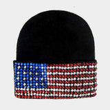 Women's Bling American USA Flag Beanie Hat 4th of July
