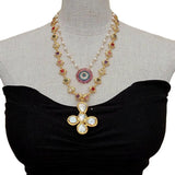 Luxury Pearl Cross Necklace with Gemstones - AfterAmour