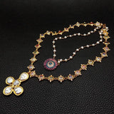 Luxury Pearl Cross Necklace with Gemstones - AfterAmour