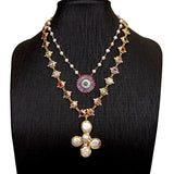 Luxury Pearl Cross Necklace with Gemstones - AfterAmour