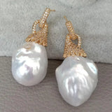 Baroque Gold Pearl Iced Earrings - AfterAmour