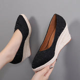 Embroidered Wedge Espadrille Heels - AfterAmour