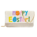HAPPY EASTER Message Seed Beaded Clutch Crossbody Bag