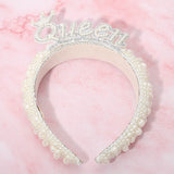 Pearl Embellished QUEEN Crown Statement Headband