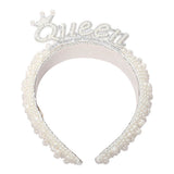Pearl Embellished QUEEN Crown Statement Headband