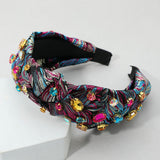 Oval Round Stone Cluster Embellished Jacquard Knot Headband
