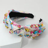 Oval Round Stone Cluster Embellished Jacquard Knot Headband