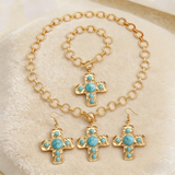 Vintage Bold Turquoise Cross Jewelry Set
