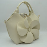 3D Flower Accent Winged Top-Handle Satchel Bag with Detachable Crossbody Strap