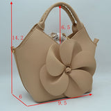 3D Flower Accent Winged Top-Handle Satchel Bag with Detachable Crossbody Strap