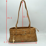 Belted Shoulder Bag with Key Charm Accent