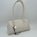 Classic Structured Shoulder Bag with Heart Charm Accent