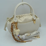Curved Top Handle Handbag with Drawstring Inner Pouch