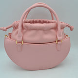 Curved Top Handle Handbag with Drawstring Inner Pouch