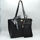 Structured Shoulder Tote Bag with Matching Pouch and Scarf