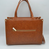Woven Tote Bag with Decorative Gold Buckle and Crossbody Strap