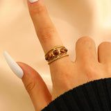 Stainless Steel Openwork Pearl & Tiger Eye Ring