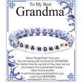 Blue and White Porcelain MAMA Beaded Bracelet