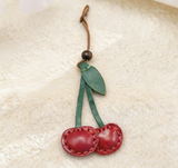 Hand-Stitched Cherry Leather Bag Charm