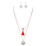 Heart Pendant Necklace With Tassel Set