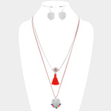 Heart Pendant Necklace With Tassel Set