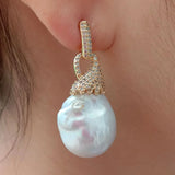 Baroque Gold Pearl Iced Earrings - AfterAmour