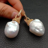 Baroque Gold Pearl Iced Earrings - AfterAmour