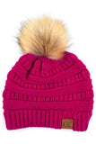 C.C Solid Ribbed Knit Beanie with Pom
