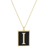 Gold Dipped Enamel Rectangle Monogram Pendant Necklace
