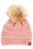 C.C Solid Ribbed Knit Beanie with Pom