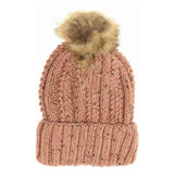 Fuzzy Lined Flecked Fur Pom C.C Beanie