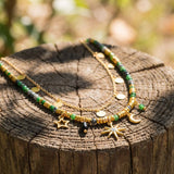 Vintage Beaded Stackable Necklace Boho Sunflower Moon Star Clavicle Chain Sweater Chain