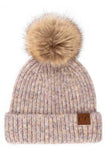 C.C Classic Rib Beanie With Faux Fur Pom