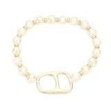 Abstract Metal Accented Faceted Beaded Stretch Bracelet