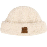 C.C Women's Sherpa Cuff Beanie with Suede Logo