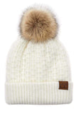 C.C Smocking Stitch Pattern Pom Beanie Hat