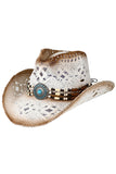 C.C Women's Western Wooden Bead Band Tea-Stain Cowboy Hat