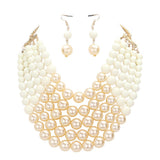 Chunky Multi Strand Pearl Bib Necklace