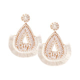 Felt Back Beaded Teardrop Thread Fringe Dangle Earrings