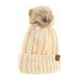 Fuzzy Lined Confetti Knit Fur Pom C.C Beanie